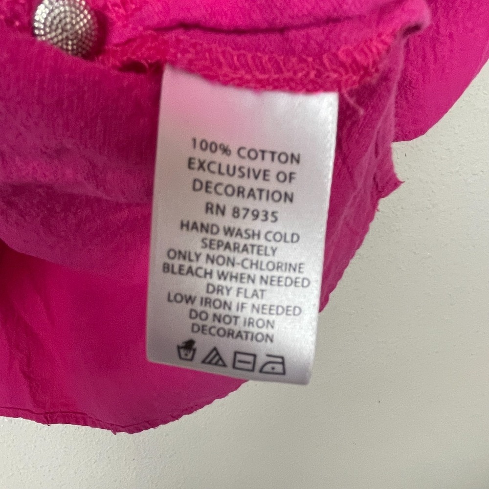 Susan Graver Pink Beaded‎ Top 1X Roll-Tab Sleeve Casual Cotton Coastal Everyday - Picture 7 of 7